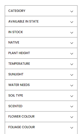 Australian Plants Filter Menu